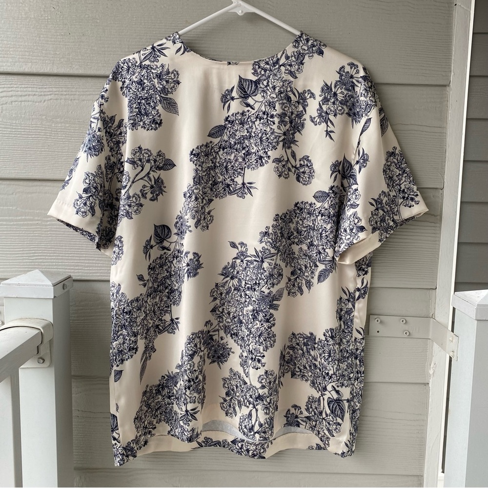 H&M Cream Blouse with Navy Floral Print